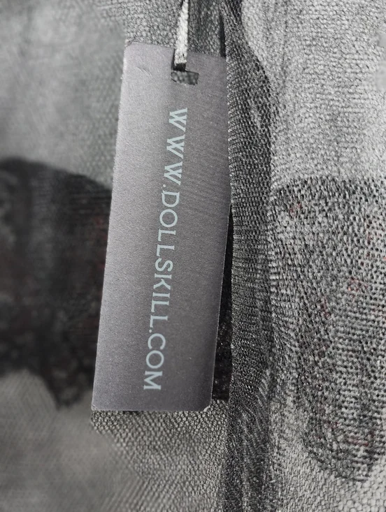 Widow Dolls Kill Black Sheer Tiered Bustle Skirt with Red Floral Lace Trim - Picture 4 of 5